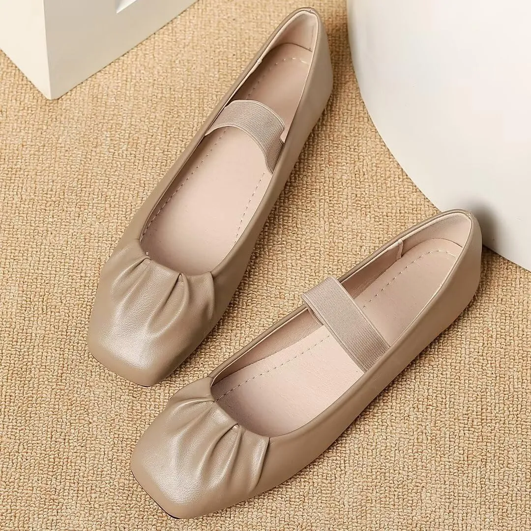 TN TANGNEST Leather Flats for Women Comfortable Square Toe Bowknot Ballet Flats Retro Slip On Mary Jane Flats
