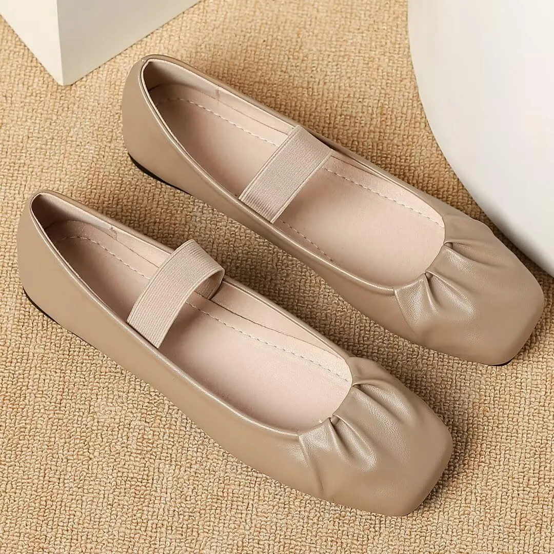 TN TANGNEST Leather Flats for Women Comfortable Square Toe Bowknot Ballet Flats Retro Slip On Mary Jane Flats