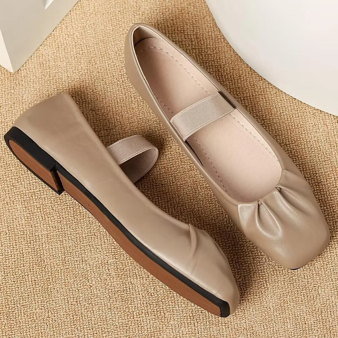 TN TANGNEST Leather Flats for Women Comfortable Square Toe Bowknot Ballet Flats Retro Slip On Mary Jane Flats