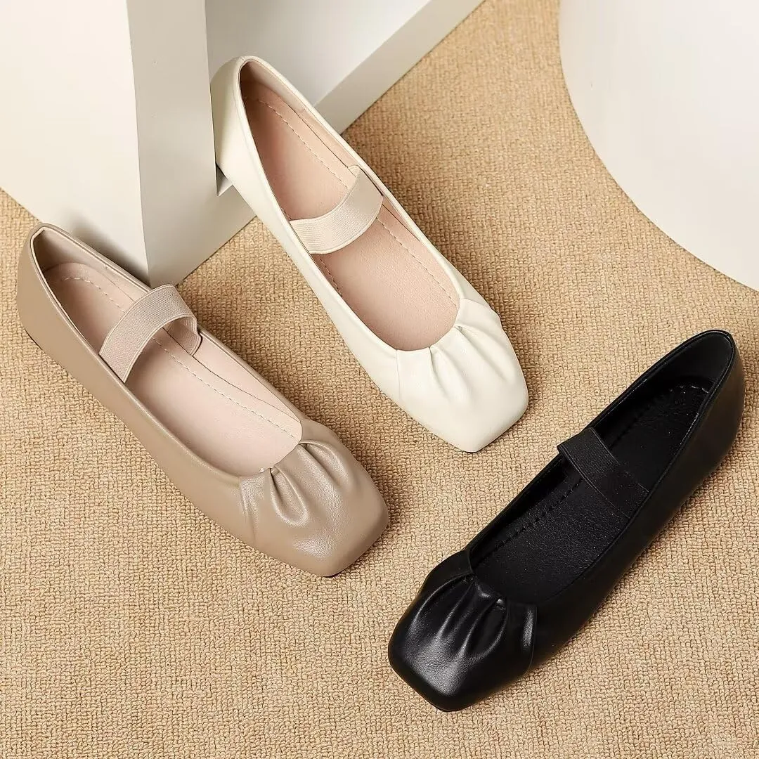 TN TANGNEST Leather Flats for Women Comfortable Square Toe Bowknot Ballet Flats Retro Slip On Mary Jane Flats