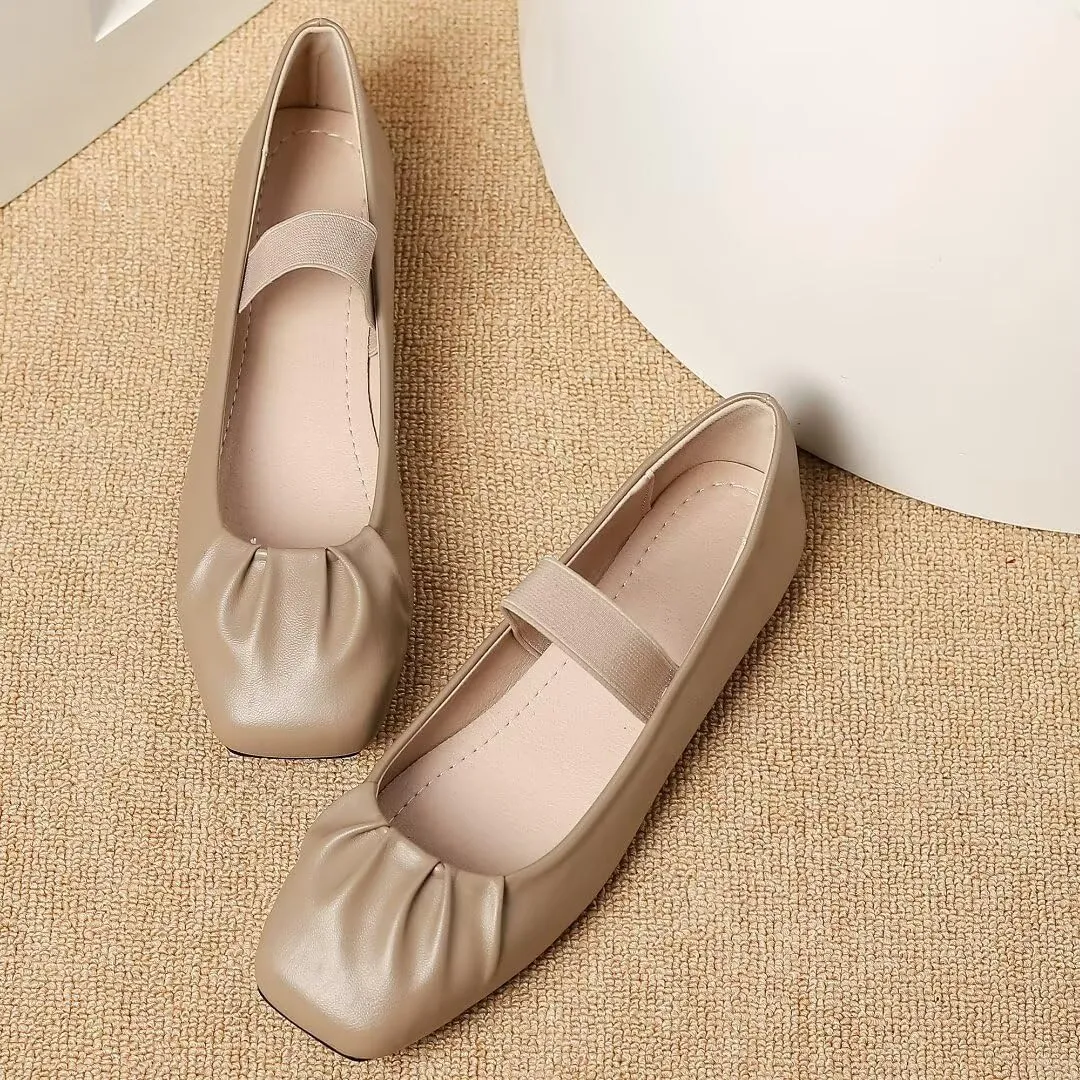 TN TANGNEST Leather Flats for Women Comfortable Square Toe Bowknot Ballet Flats Retro Slip On Mary Jane Flats