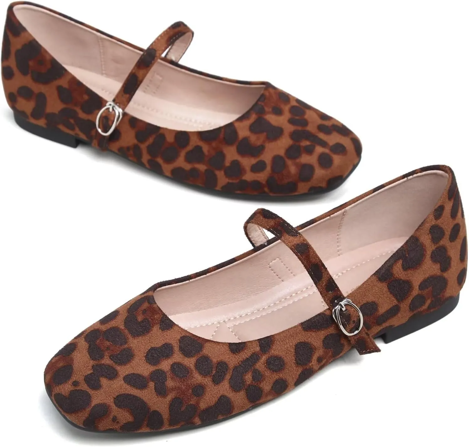 TN TANGNEST Leather Flats for Women Comfortable Square Toe Slip On Flats Soft Work Flats Retro Mary Jane Flats