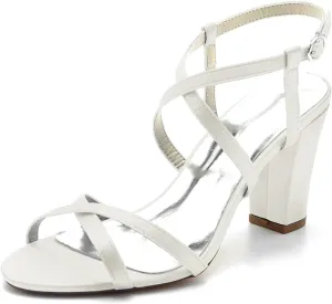 TNXZ Women's High Heel Sandals Crossover Straps Fashion Ankle Strap Backless Sandals Wedding Bridal Evening Prom Pump Heels