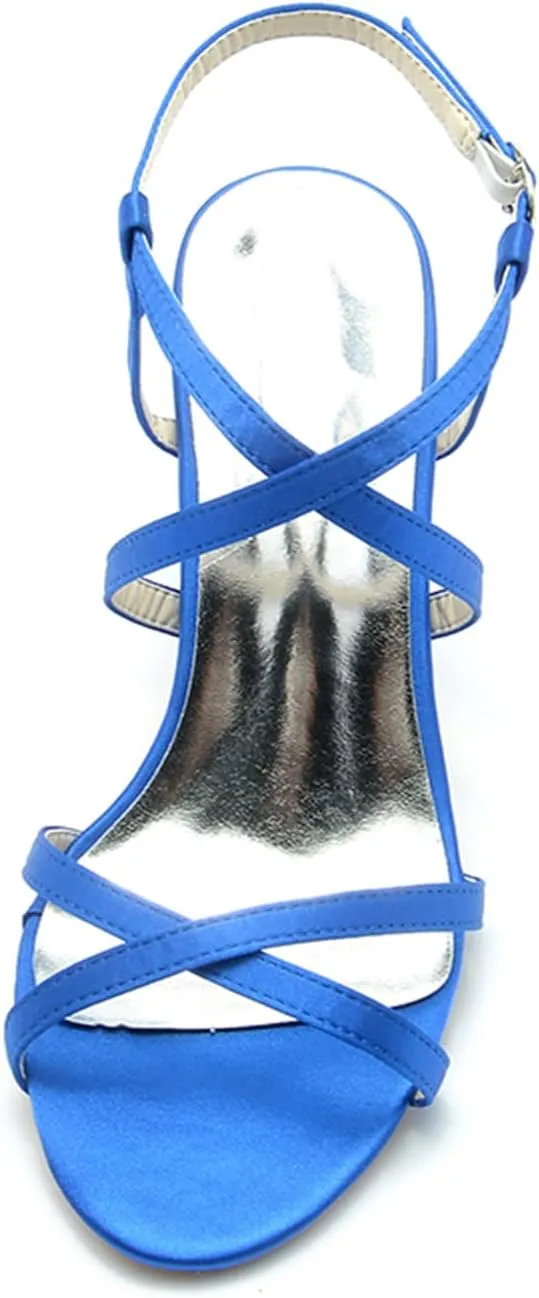 TNXZ Women's High Heel Sandals Crossover Straps Fashion Ankle Strap Backless Sandals Wedding Bridal Evening Prom Pump Heels