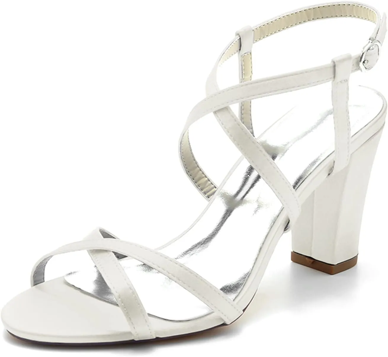 TNXZ Women's High Heel Sandals Crossover Straps Fashion Ankle Strap Backless Sandals Wedding Bridal Evening Prom Pump Heels