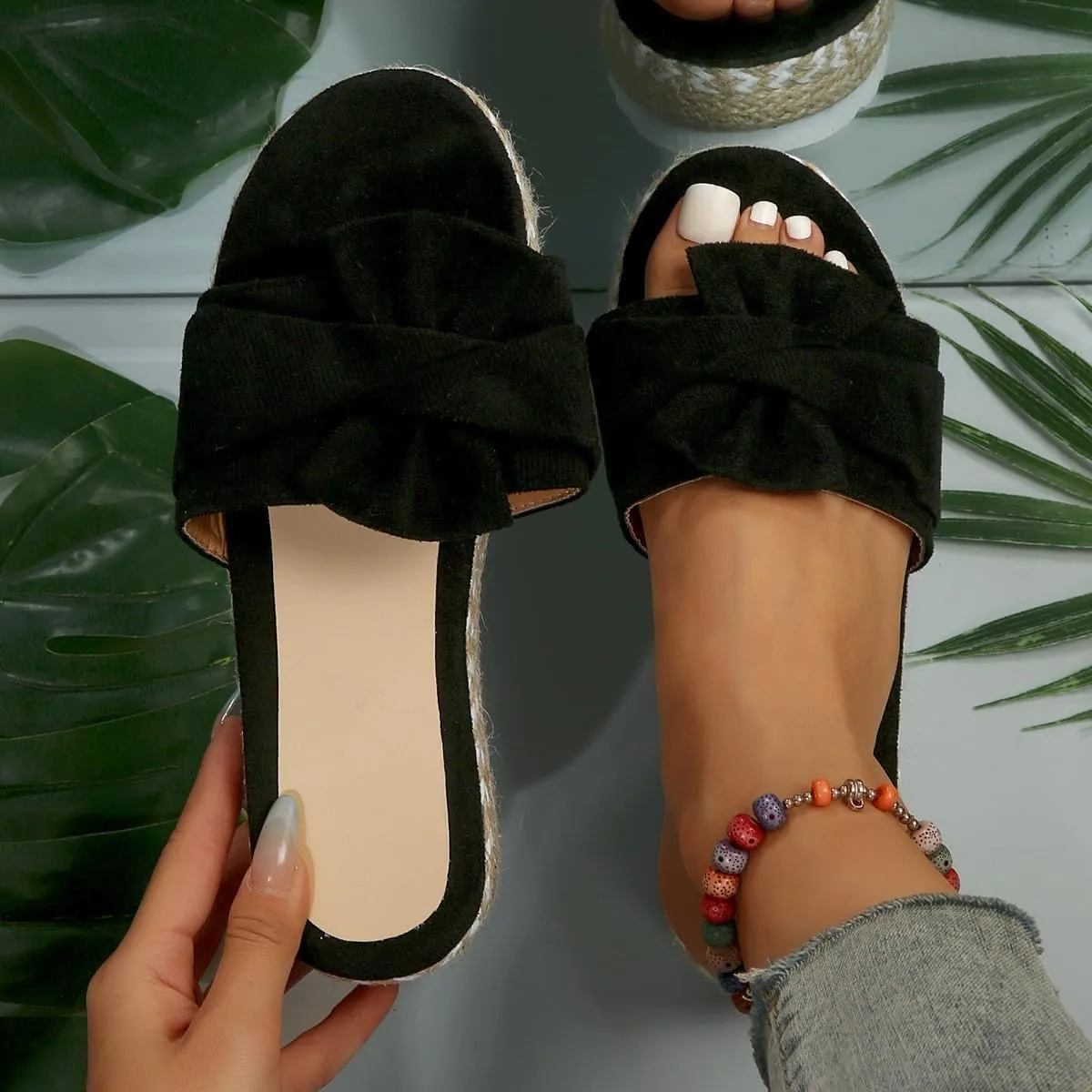 TOCONFFON Women's Low Wedge, Platform Sandals with Bow Details