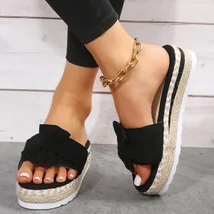 TOCONFFON Women's Low Wedge, Platform Sandals with Bow Details