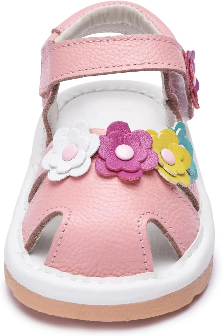 Toddler Girls Squeaky Shoes Flower Punch Baby Mary Jane Flats Sandals (Removable Squeakers)