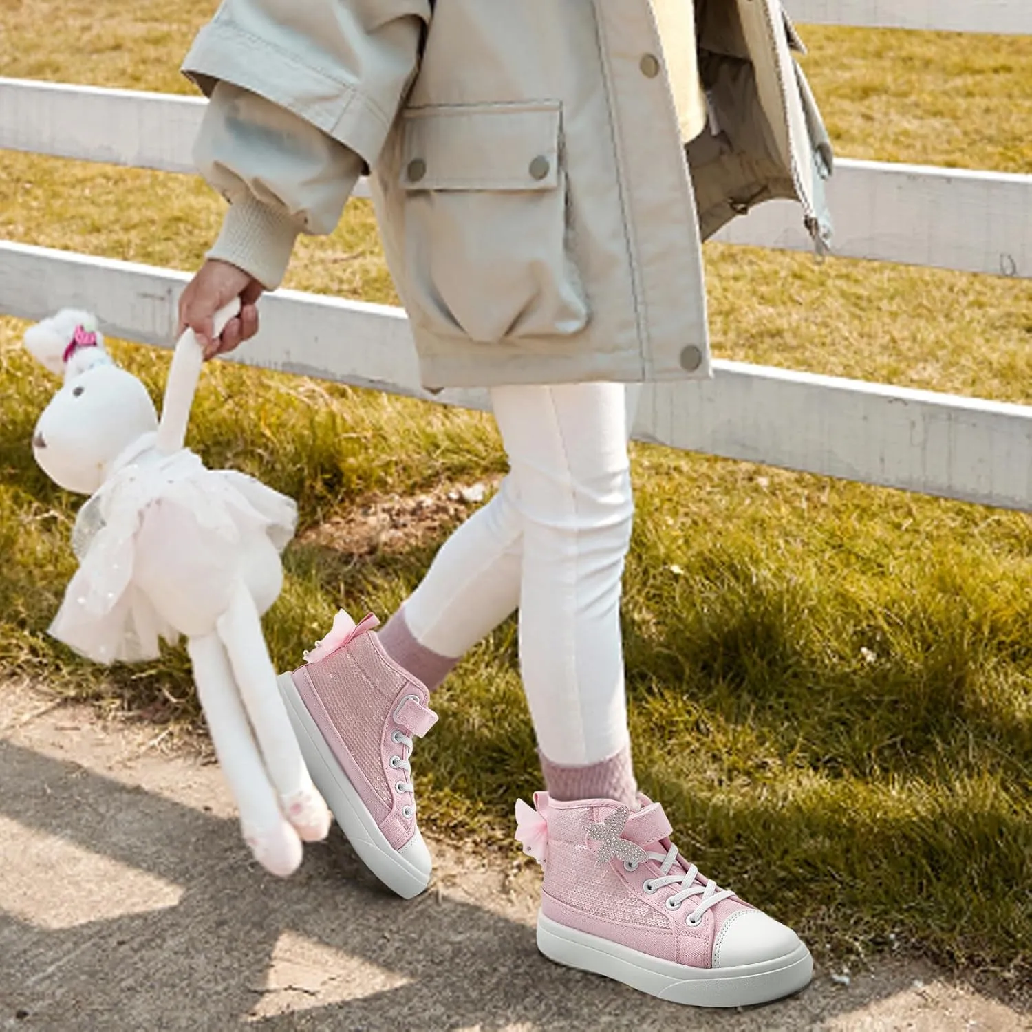 Toddler Sneakers for Girls Boys Canvas High Top Kids Fashion Sparkle Sequins Bow Shoes Running Walking Casual Shoes
