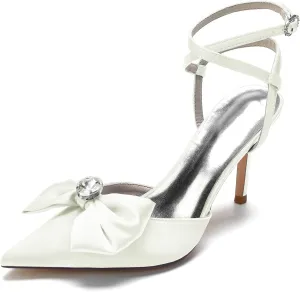 Toe High Heel Strappy Dress Wedding Bridal Pumps Shoes Wedding Bridal Party Stilettos Backless Satin Heeled Sandals