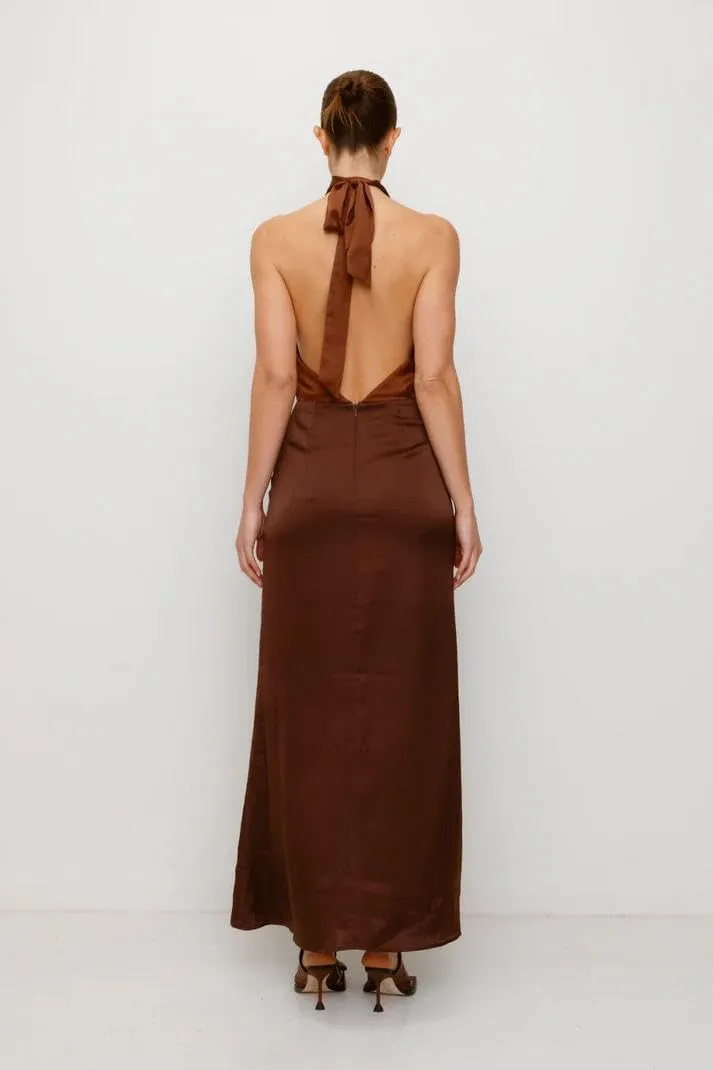 UAURORAO Women Silk Satin Maxi Dress Halter Tie Neck Backless Slip Dresses Sexy Halterneck Low Cut Party Evening Gown