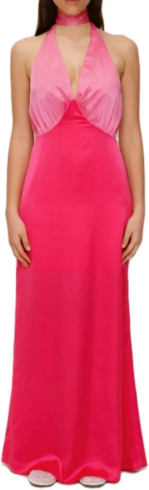 UAURORAO Women Silk Satin Maxi Dress Halter Tie Neck Backless Slip Dresses Sexy Halterneck Low Cut Party Evening Gown