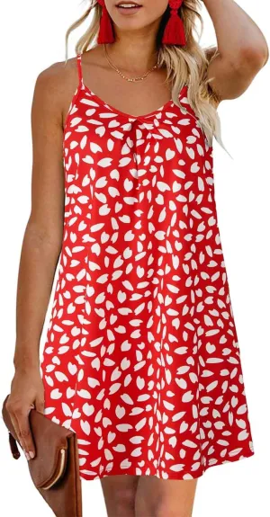 ULTRANICE Women's 2024 Summer Casual Beach Dresses Cover Ups Floral V Neck Spaghetti Strap Backless Mini Sun Dress