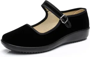 Upgraded Women's Velvet Mary Jane Shoes Black Cottton Old Beijing Cloth Flats Yoga Exercise Dance Shoes