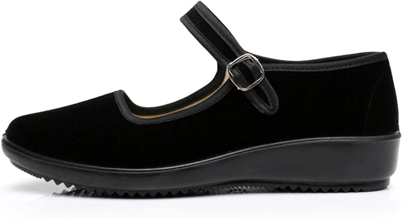 Upgraded Women's Velvet Mary Jane Shoes Black Cottton Old Beijing Cloth Flats Yoga Exercise Dance Shoes