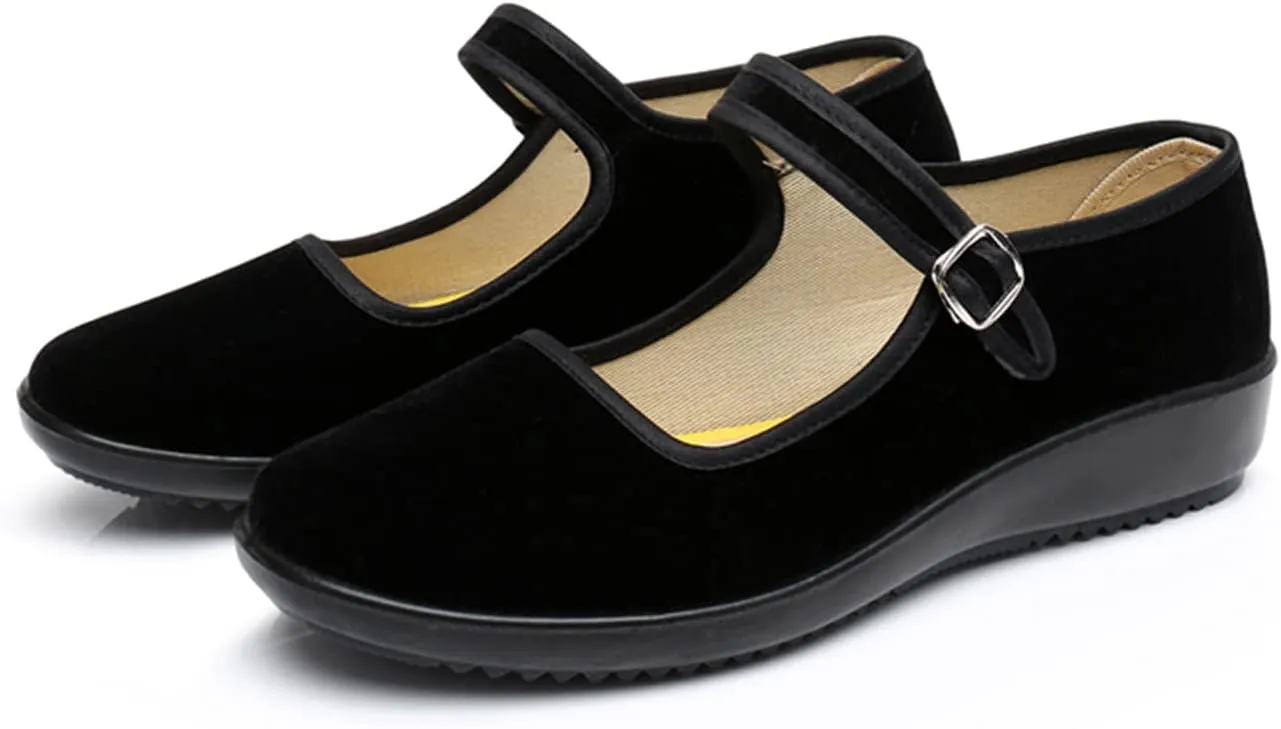 Upgraded Women's Velvet Mary Jane Shoes Black Cottton Old Beijing Cloth Flats Yoga Exercise Dance Shoes