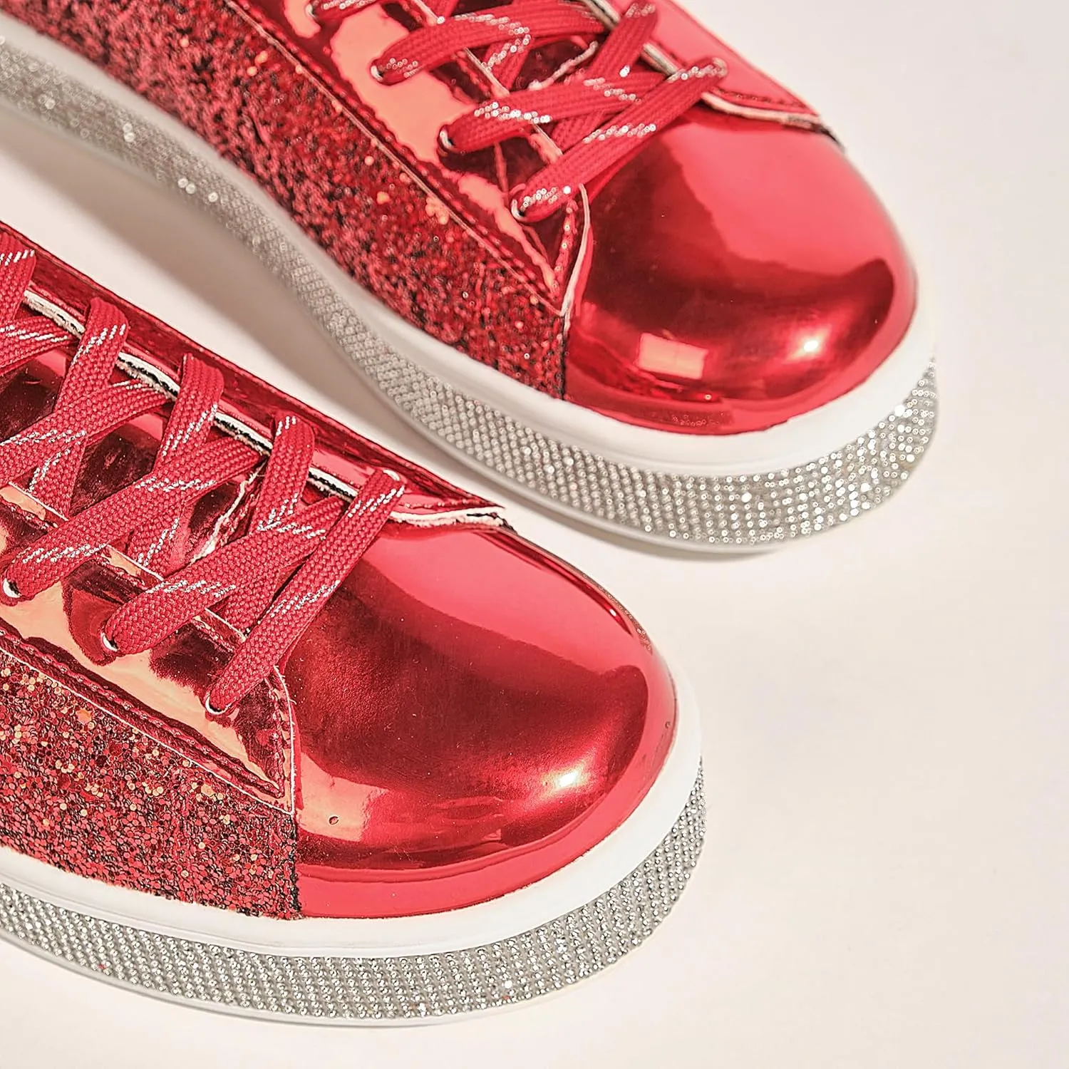 UUBARIS Women's Glitter Tennis Sneakers Neon Dressy Sparkly Sneakers Rhinestone Bling Wedding Bridal Shoes Shiny Sequin Shoes