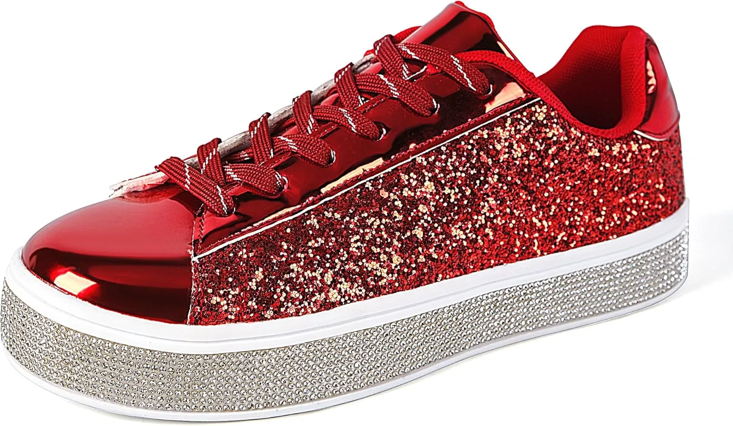 UUBARIS Women's Glitter Tennis Sneakers Neon Dressy Sparkly Sneakers Rhinestone Bling Wedding Bridal Shoes Shiny Sequin Shoes