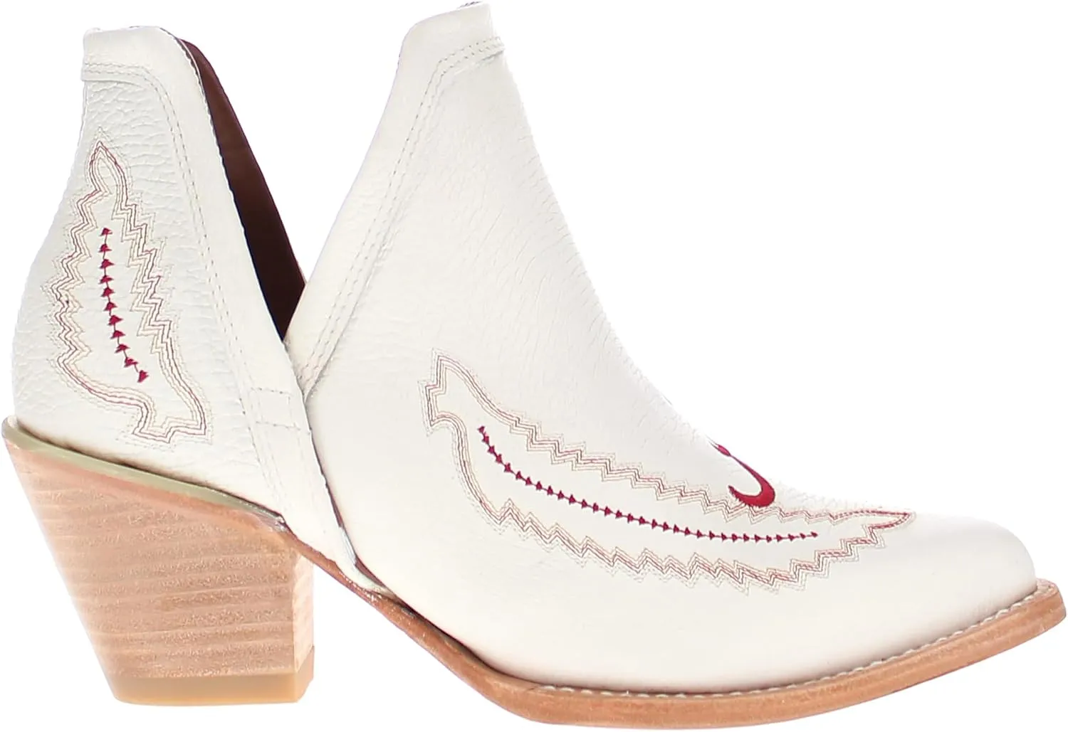 Vaccari Women's Natalie Genuine Leather NCAA League Embroidery Pointed Toe Western V Cutout Ankle Boots