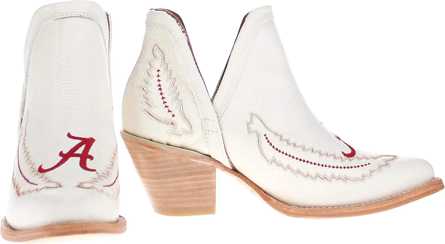 Vaccari Women's Natalie Genuine Leather NCAA League Embroidery Pointed Toe Western V Cutout Ankle Boots