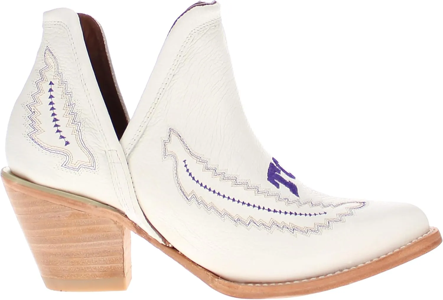 Vaccari Women's Natalie Genuine Leather NCAA League Embroidery Pointed Toe Western V Cutout Ankle Boots