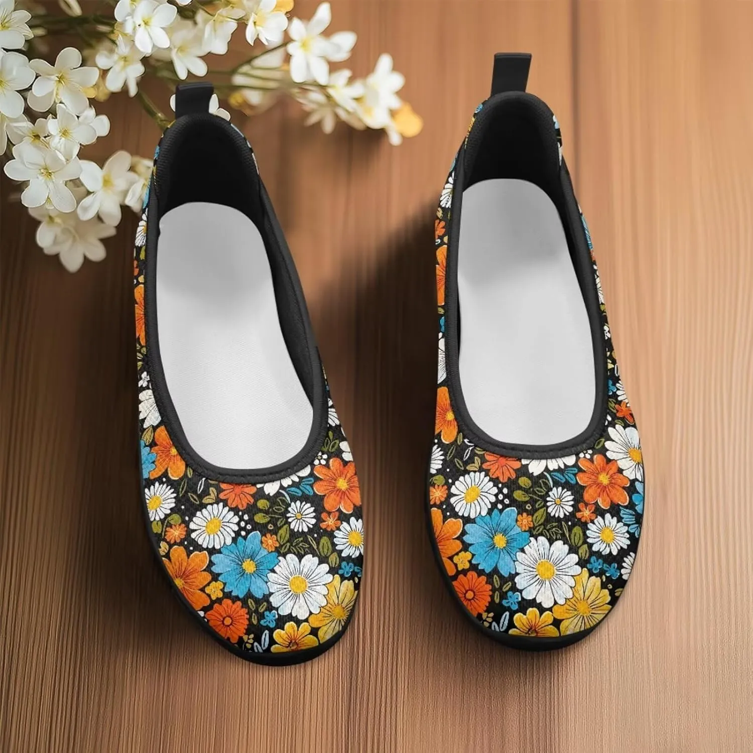 Various Floral Print Women's Flats Round Toe Ballet Loafers Lightweight Mesh Breathable Casual Sneakers Work & Travel
