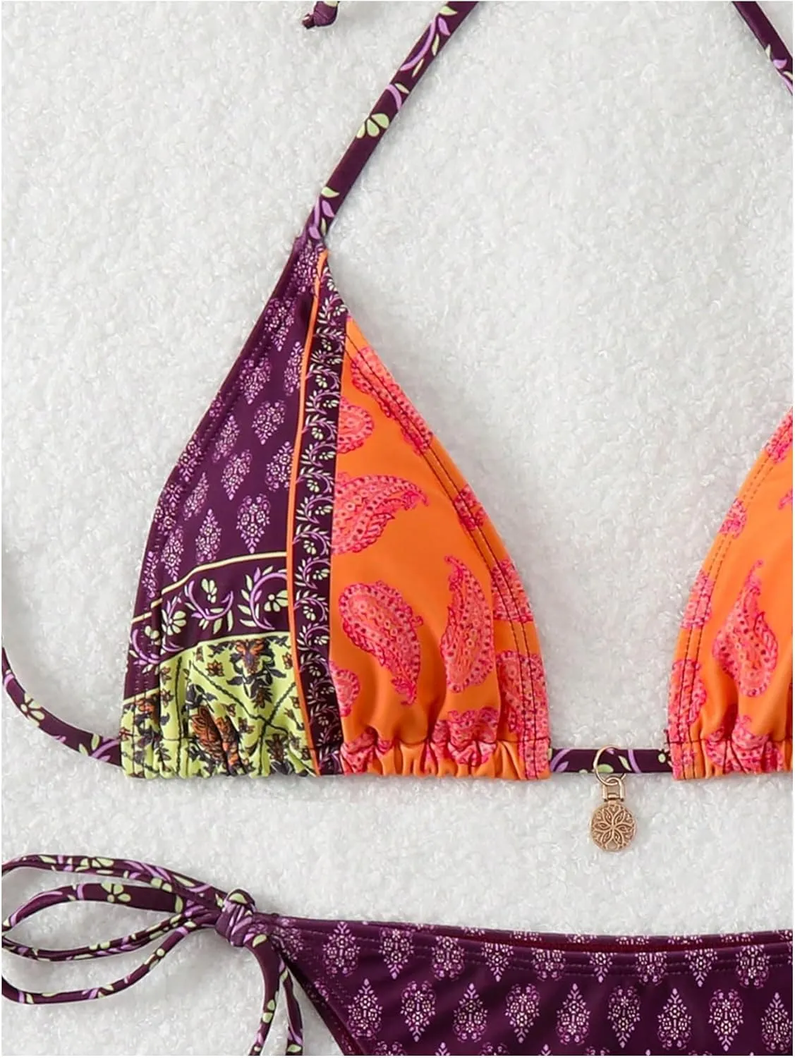 Verdusa Women's 2 Piece Paisley Print Swimsuit Boho Halter Backless High Cut String Bikini Set