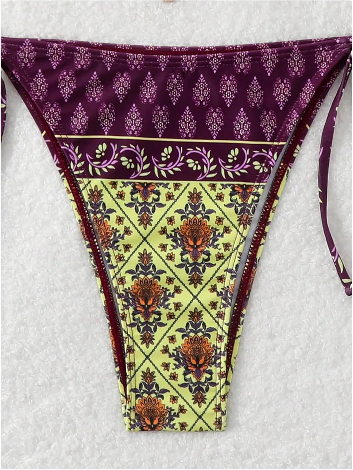 Verdusa Women's 2 Piece Paisley Print Swimsuit Boho Halter Backless High Cut String Bikini Set