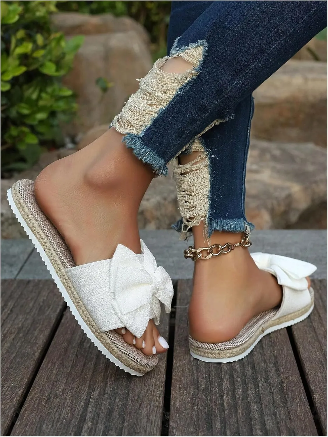 Verdusa Women's 3D Bow PU Leather Flat Sandals Open Toe Slip on Summer Slides Slippers