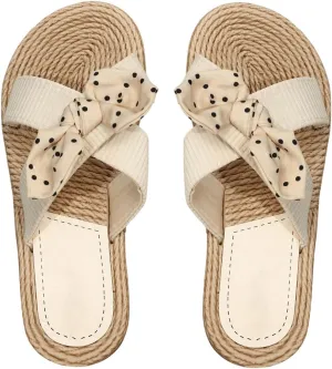 Verdusa Women's Bow Summr Flat Sandals Open Toe Sandals Slip On Slides