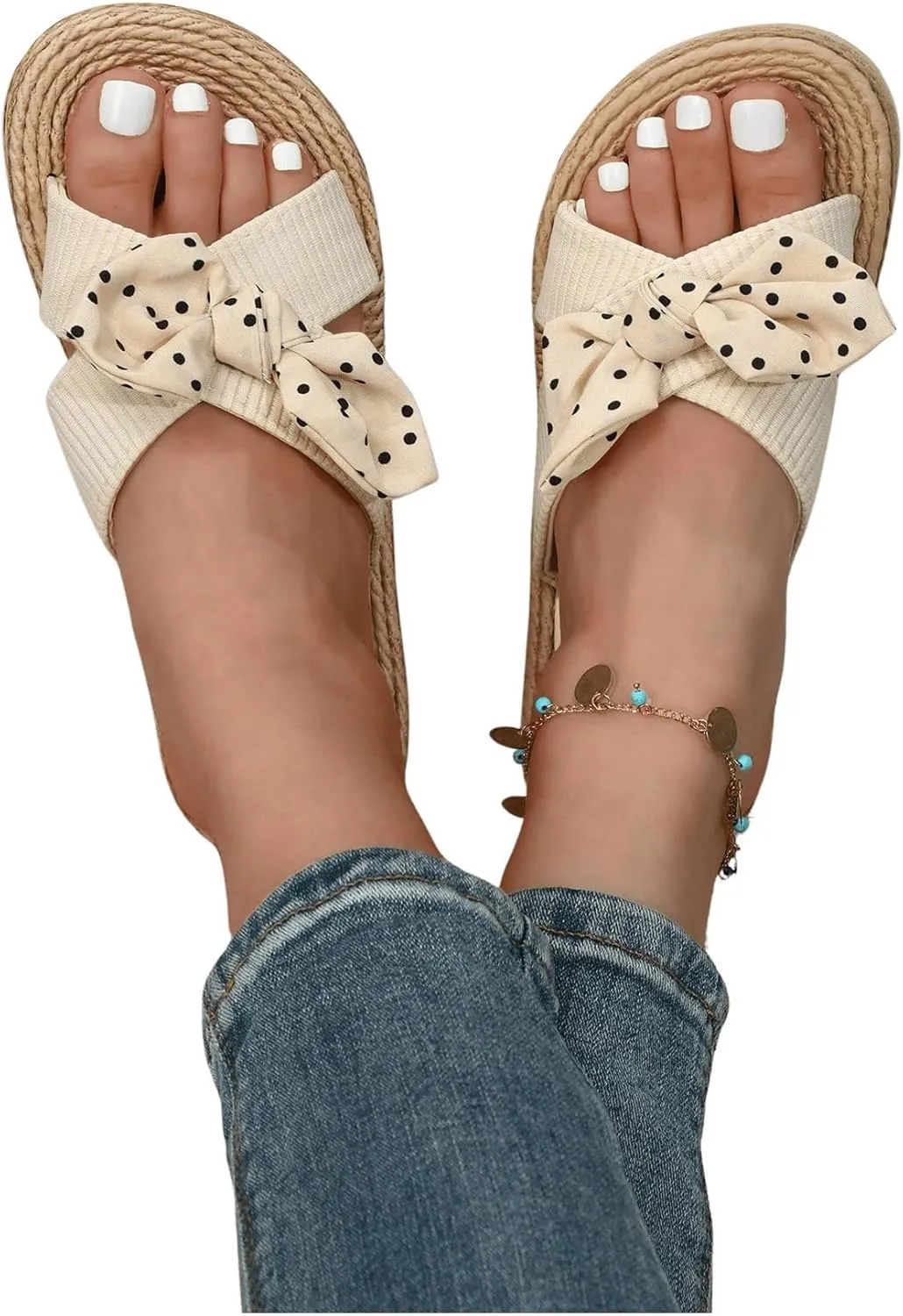 Verdusa Women's Bow Summr Flat Sandals Open Toe Sandals Slip On Slides
