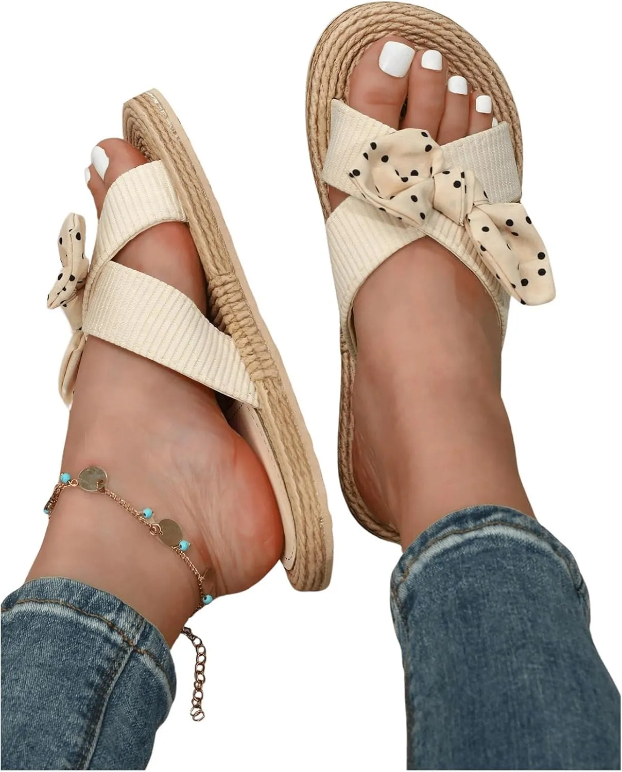 Verdusa Women's Bow Summr Flat Sandals Open Toe Sandals Slip On Slides