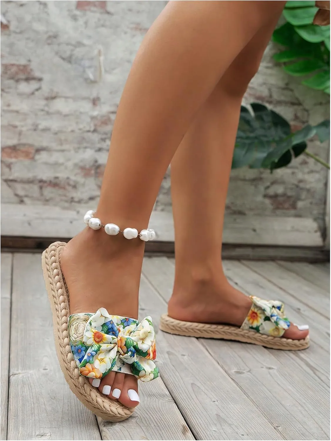 Verdusa Women's Bowknot Dressy Casual Open Toe Flat Sandals Summer Slides Slippers