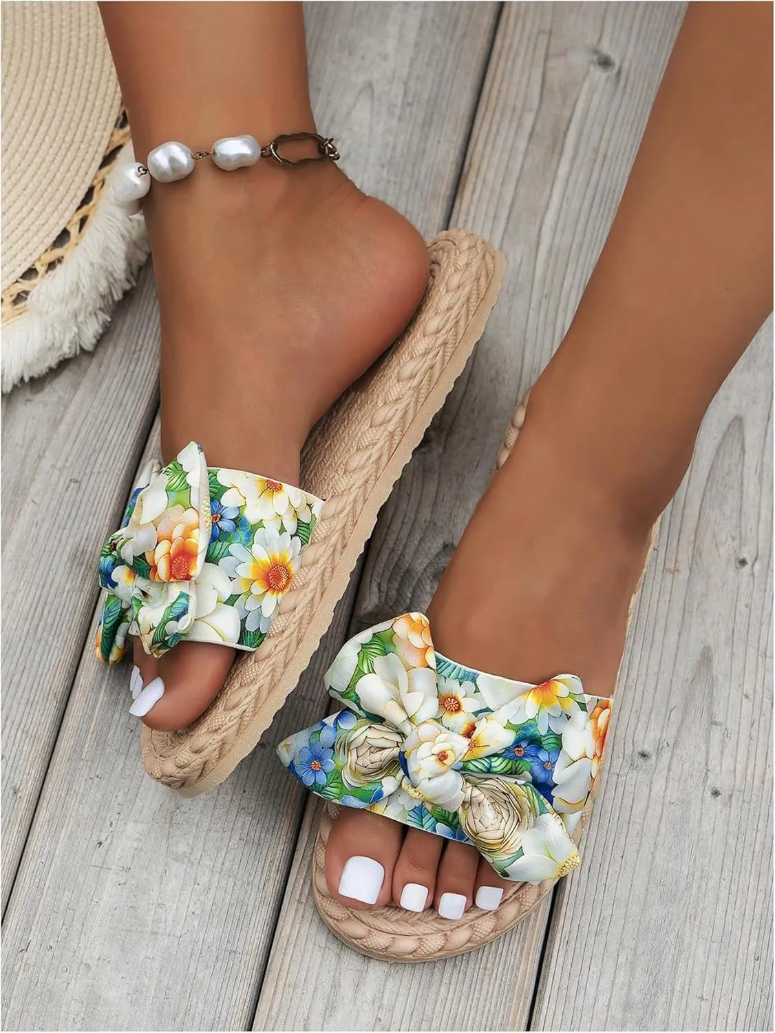 Verdusa Women's Bowknot Dressy Casual Open Toe Flat Sandals Summer Slides Slippers