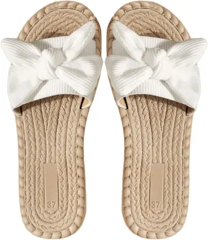 Verdusa Women's Bowknot Dressy Casual Open Toe Flat Sandals Summer Slides Slippers