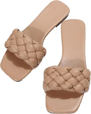 Verdusa Women's Braided Sandals Square Open Toe Slides Sandals Summer Shoes