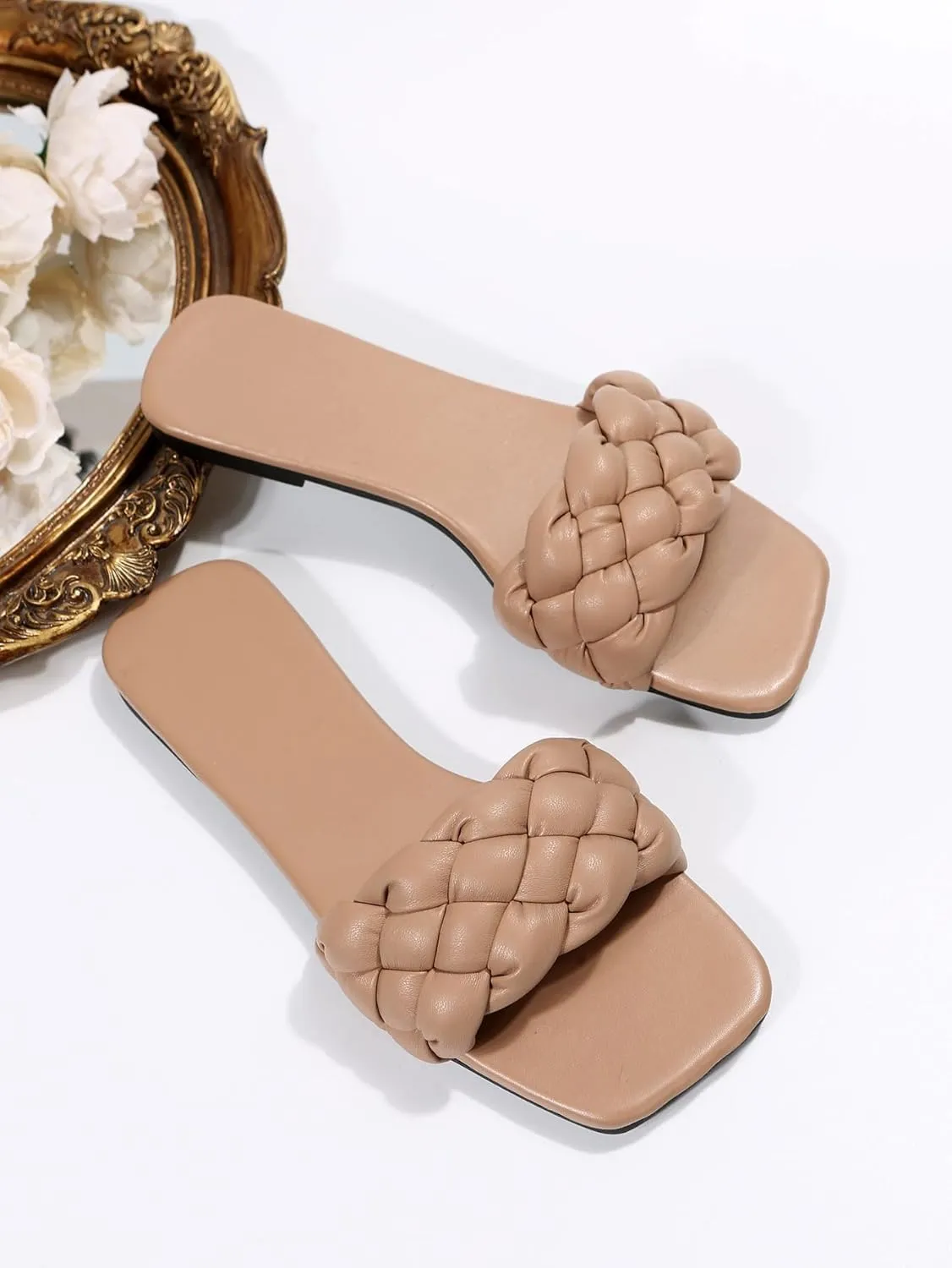 Verdusa Women's Braided Sandals Square Open Toe Slides Sandals Summer Shoes