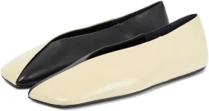 Vertundy Leather Ballet Flats for Women Square Toe Slip On Loafer Shoes Comfortable Dress Work Ballerina Flats for Casual Two-Tone
