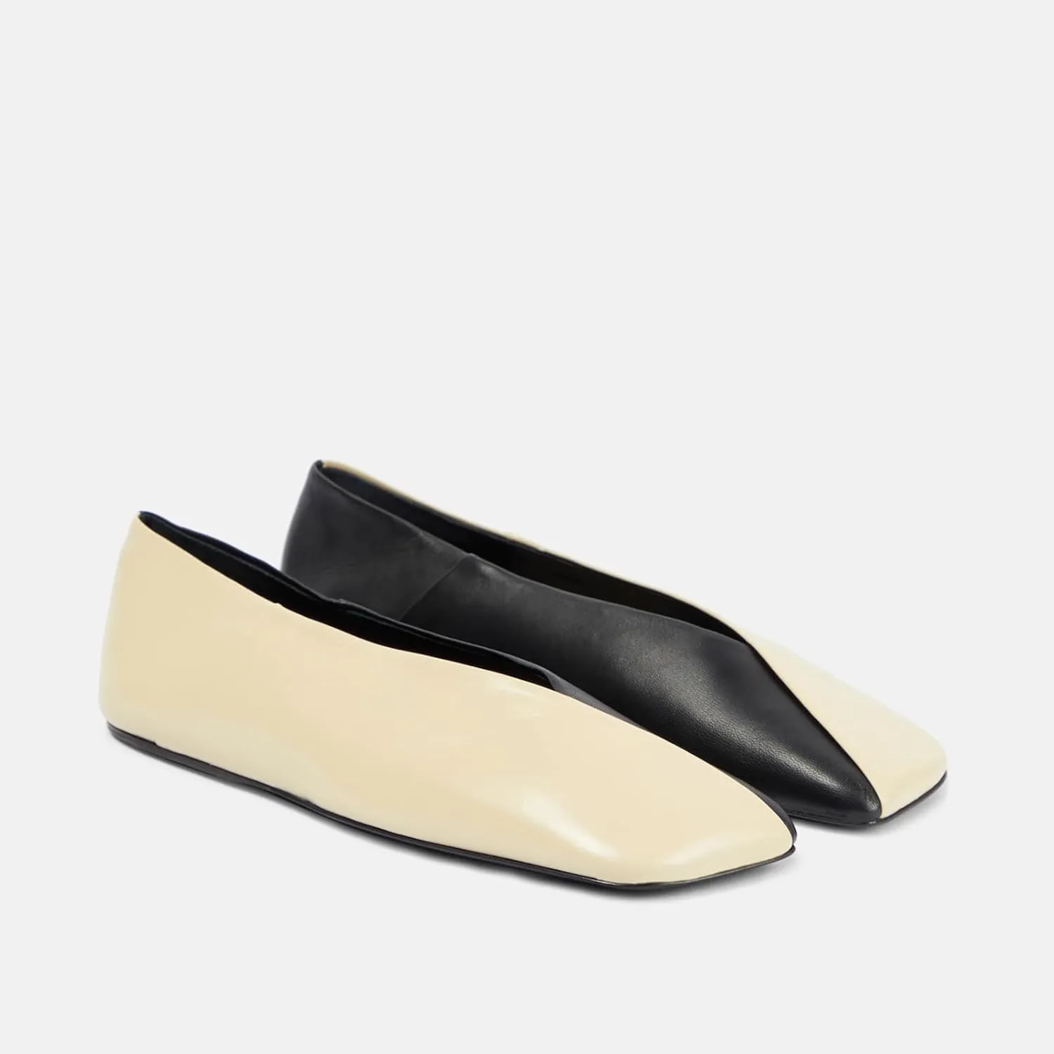 Vertundy Leather Ballet Flats for Women Square Toe Slip On Loafer Shoes Comfortable Dress Work Ballerina Flats for Casual Two-Tone