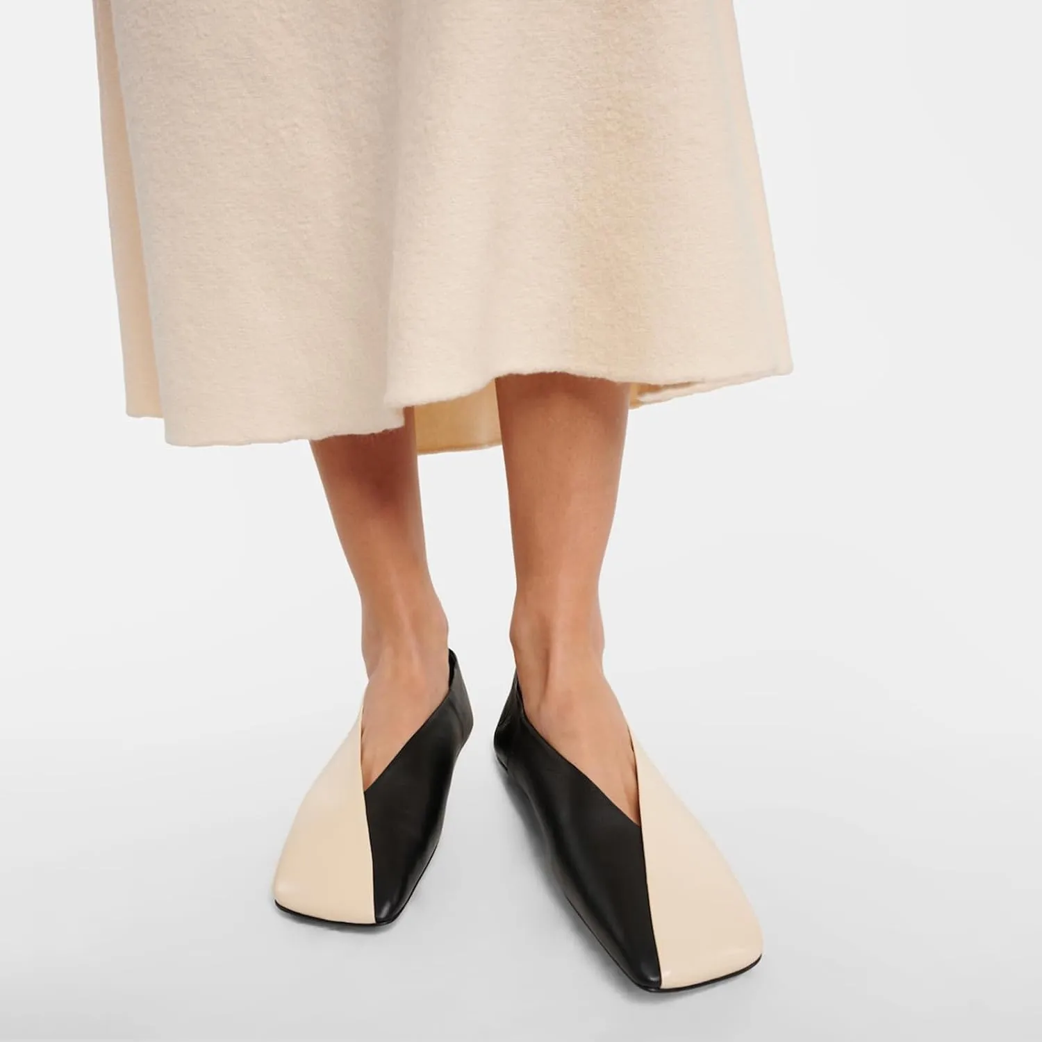 Vertundy Leather Ballet Flats for Women Square Toe Slip On Loafer Shoes Comfortable Dress Work Ballerina Flats for Casual Two-Tone