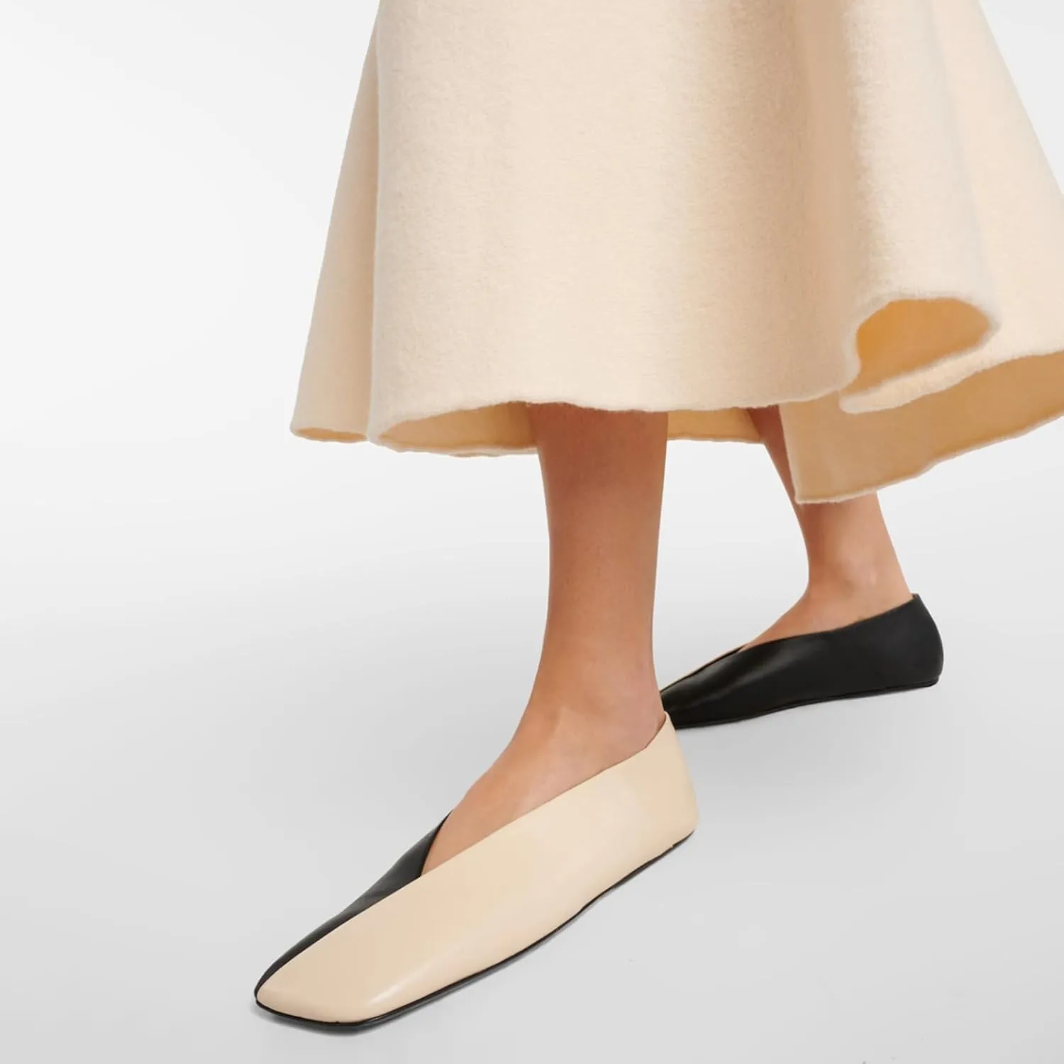 Vertundy Leather Ballet Flats for Women Square Toe Slip On Loafer Shoes Comfortable Dress Work Ballerina Flats for Casual Two-Tone