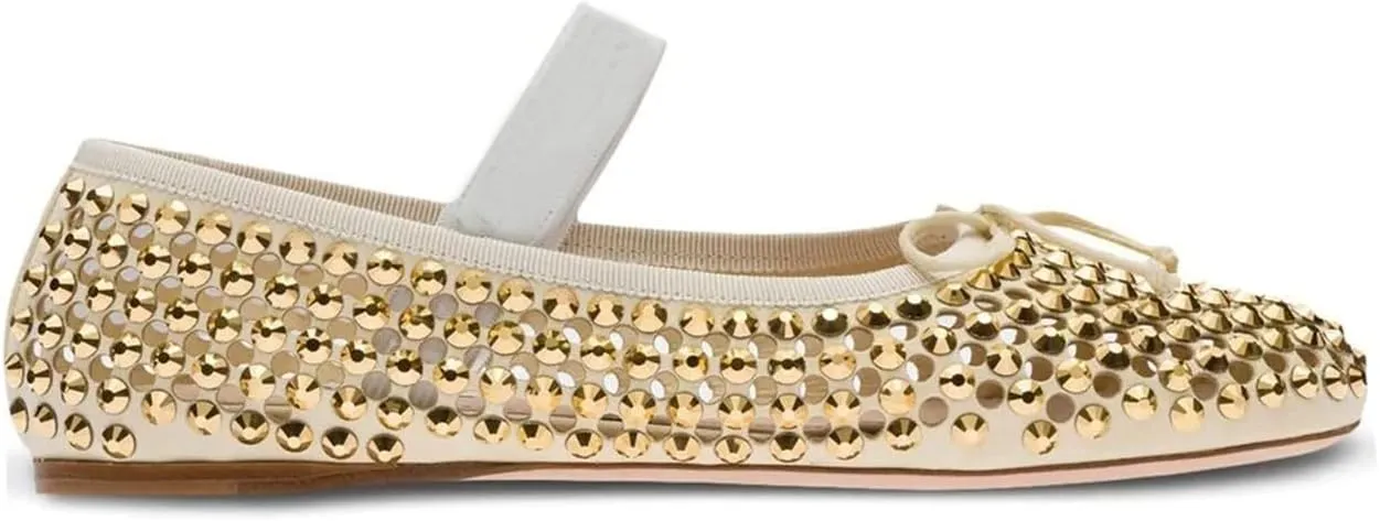 Vertundy Women's Rhinestone Ballet Flats Shoes with Mesh Stretch Strap Round Toe Glitter Ballerina Flats Party Wedding Dress Shoes