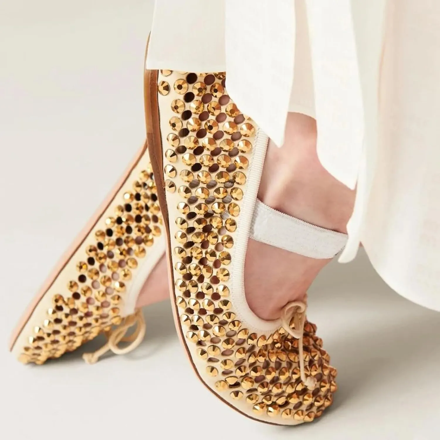 Vertundy Women's Rhinestone Ballet Flats Shoes with Mesh Stretch Strap Round Toe Glitter Ballerina Flats Party Wedding Dress Shoes