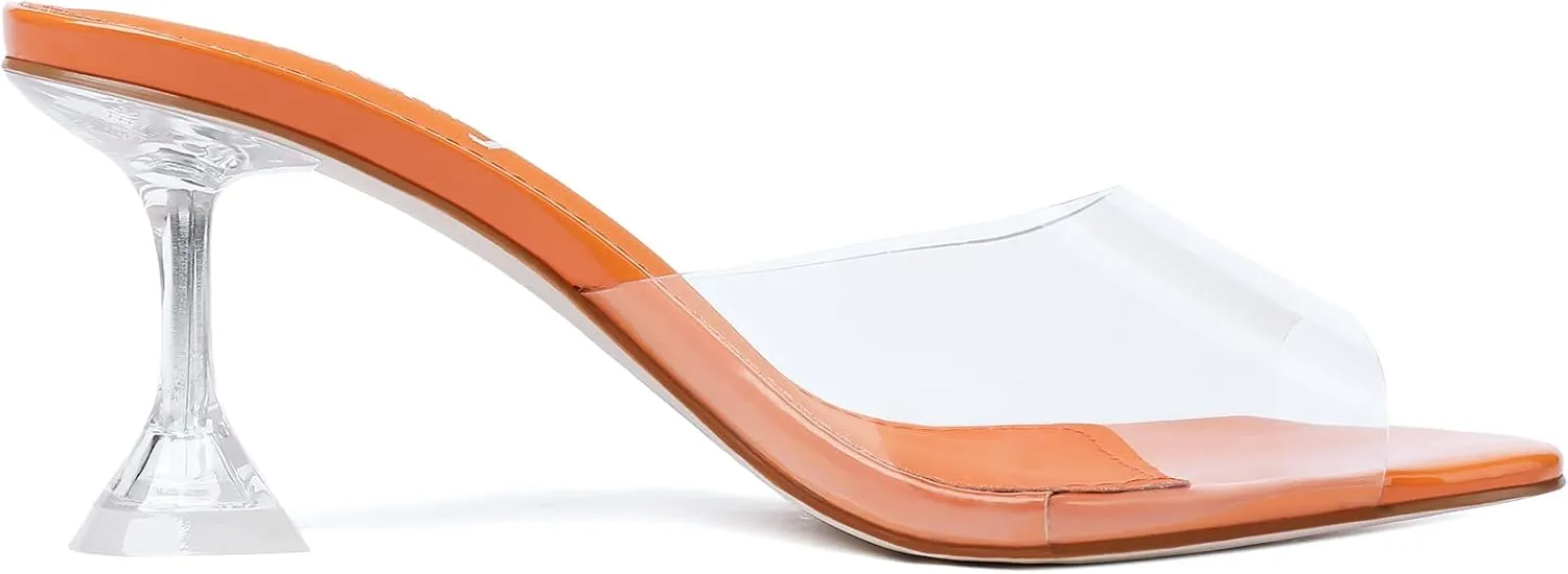 vivianly Womens Clear Heels Sandals Transparent Stiletto Heel Slippers Backless Peep Toe Slip on Heeled Mules