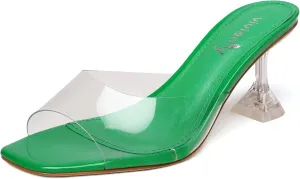 vivianly Womens Clear Heels Sandals Transparent Stiletto Heel Slippers Backless Peep Toe Slip on Heeled Mules