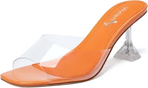 vivianly Womens Clear Heels Sandals Transparent Stiletto Heel Slippers Backless Peep Toe Slip on Heeled Mules