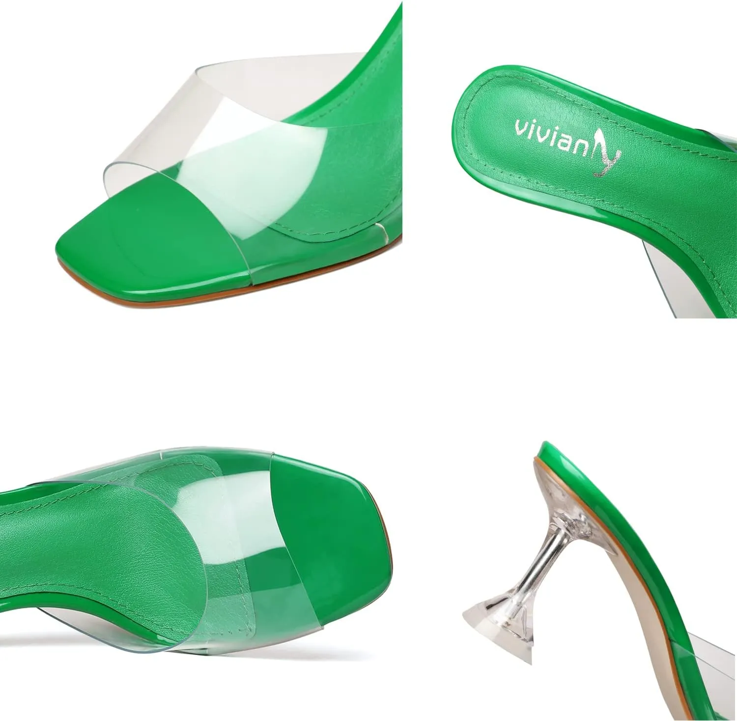 vivianly Womens Clear Heels Sandals Transparent Stiletto Heel Slippers Backless Peep Toe Slip on Heeled Mules