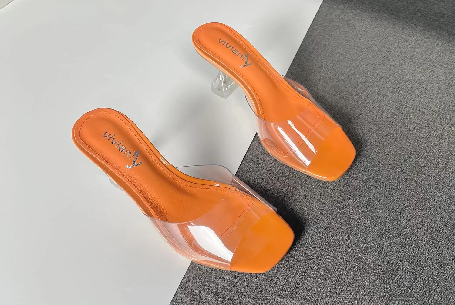 vivianly Womens Clear Heels Sandals Transparent Stiletto Heel Slippers Backless Peep Toe Slip on Heeled Mules