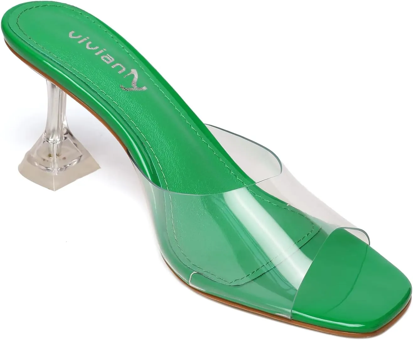 vivianly Womens Clear Heels Sandals Transparent Stiletto Heel Slippers Backless Peep Toe Slip on Heeled Mules