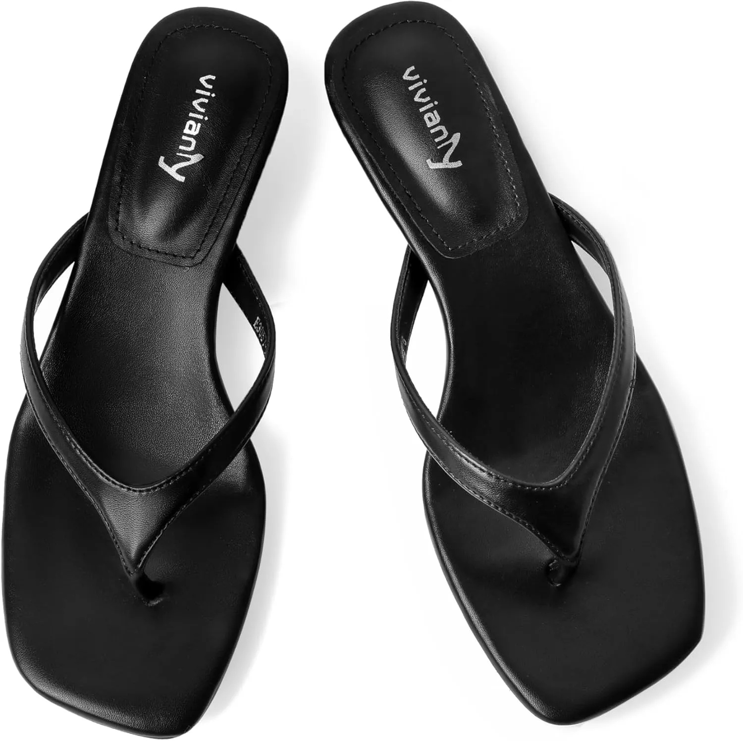vivianly Women's Flip Flops Kitten Heel Sandals Backless Slippers Stiletto Heel Pinch toe Sandals Slip on Slides Mules